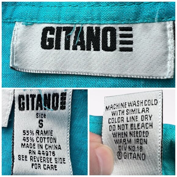 Vintage 90s Blue Button Up Shirt Eyelet Trim Boxy Fit Top Small - Picture 3 of 9